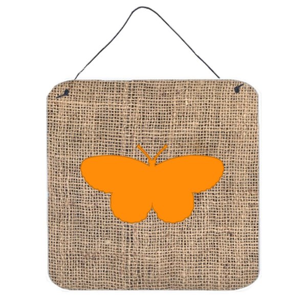 Micasa Butterfly Burlap And Orange Aluminium Metal Wall Or Door Hanging Prints 6 x 6 In. MI234644